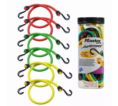 Słoik z uchwytem wypełniony 6 linkami bungee Twin Wire (260 + 280 + 2*100) – podwójny odwrócony hak