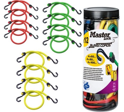 Słoik z uchwytem wypełniony 12 linkami bungee Twin Wire (460 + 480 + 4*100) – podwójny odwrócony hak