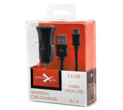 Ładowarka samochodowa do telefonu 2 x USB 3.1A + kabel micro USB - eXtreme® - NCC312U+CM