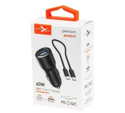 Ładowarka samochodowa USB Typ C + USB - eXtremestyle® - 60 W - CC60CU
