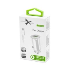 Ładowarka samochodowa do telefonu FAST QC 3.0 + kabel micro USB - eXtreme® Ampere - 3A - ACCU3QC30B+CM