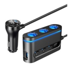 Samochodowy rozdzielacz 3 x gniazdo zapalniczki + 2 x USB Typ-C + USB - eXtremestyle® - LS09