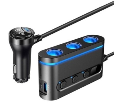 Samochodowy rozdzielacz 3 x gniazdo zapalniczki + 2 x USB Typ-C + USB - eXtremestyle® - LS09