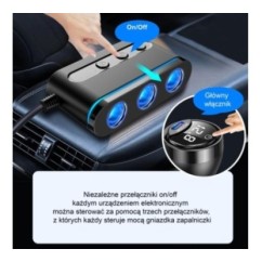 Samochodowy rozdzielacz 3 x gniazdo zapalniczki + 2 x USB Typ-C + USB - eXtremestyle® - LS09