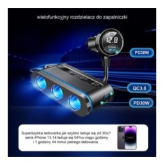 Samochodowy rozdzielacz 3 x gniazdo zapalniczki + 2 x USB Typ-C + USB - eXtremestyle® - LS09